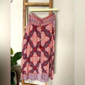 Passport | Boho Rayon Flowy Floral Patterned Midi Skirt | Size Medium